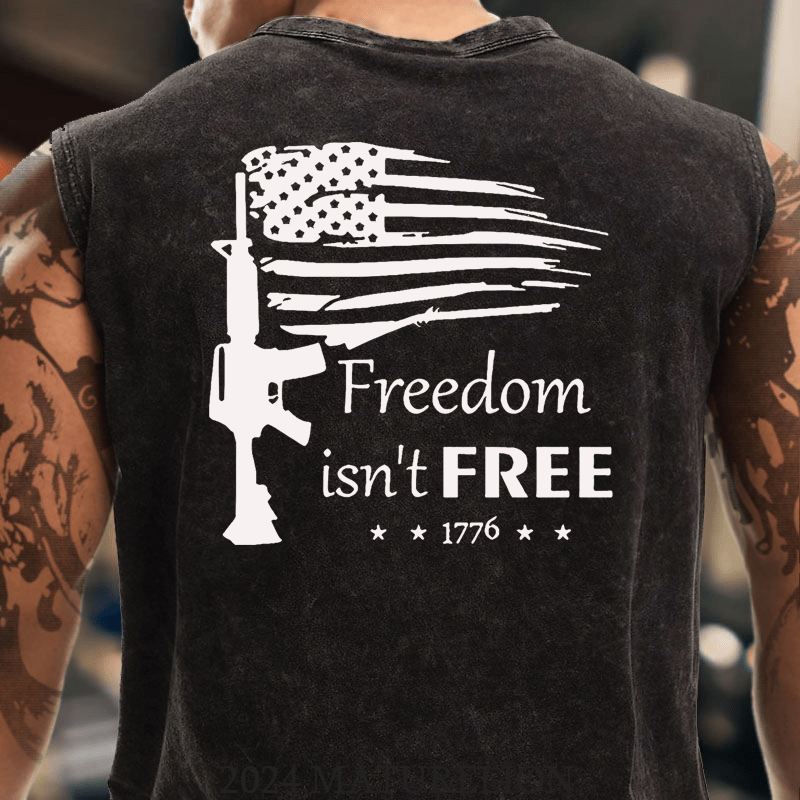 Maturelion Freedom Isn't Free Gun USA Flag Print Cotton  Tank Top