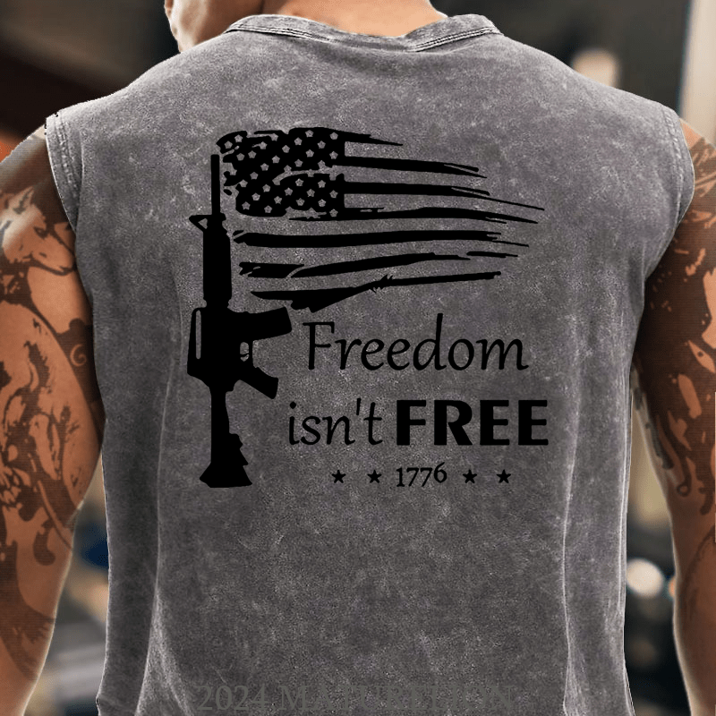 Maturelion Freedom Isn't Free Gun USA Flag Print Cotton  Tank Top