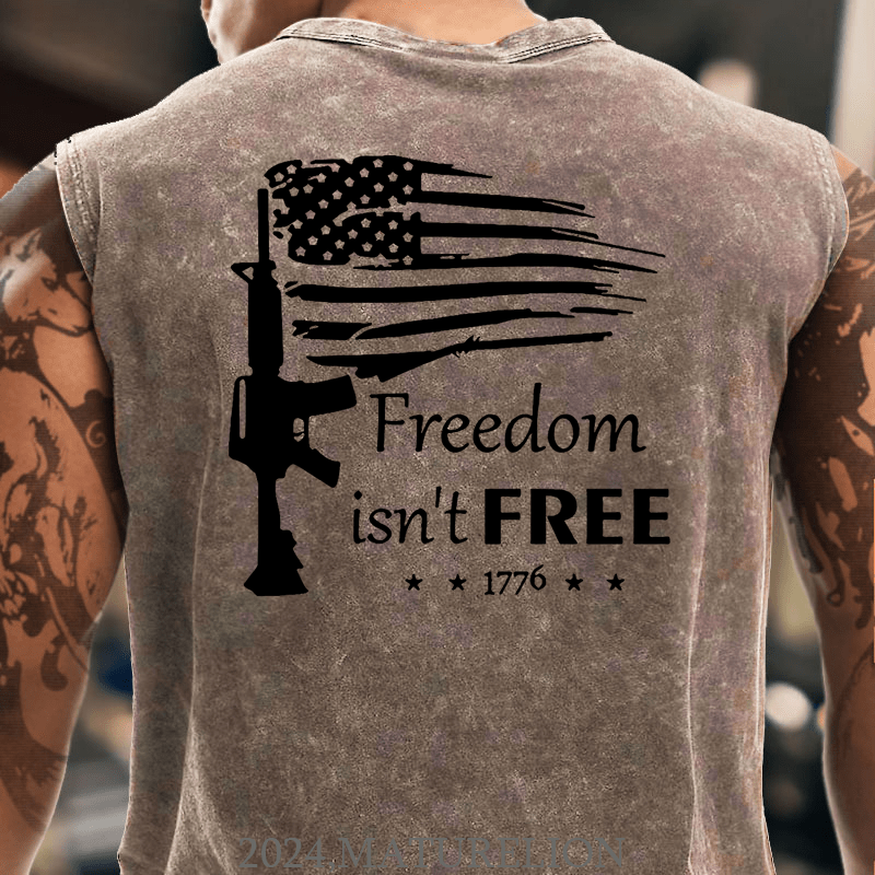 Maturelion Freedom Isn't Free Gun USA Flag Print Cotton  Tank Top