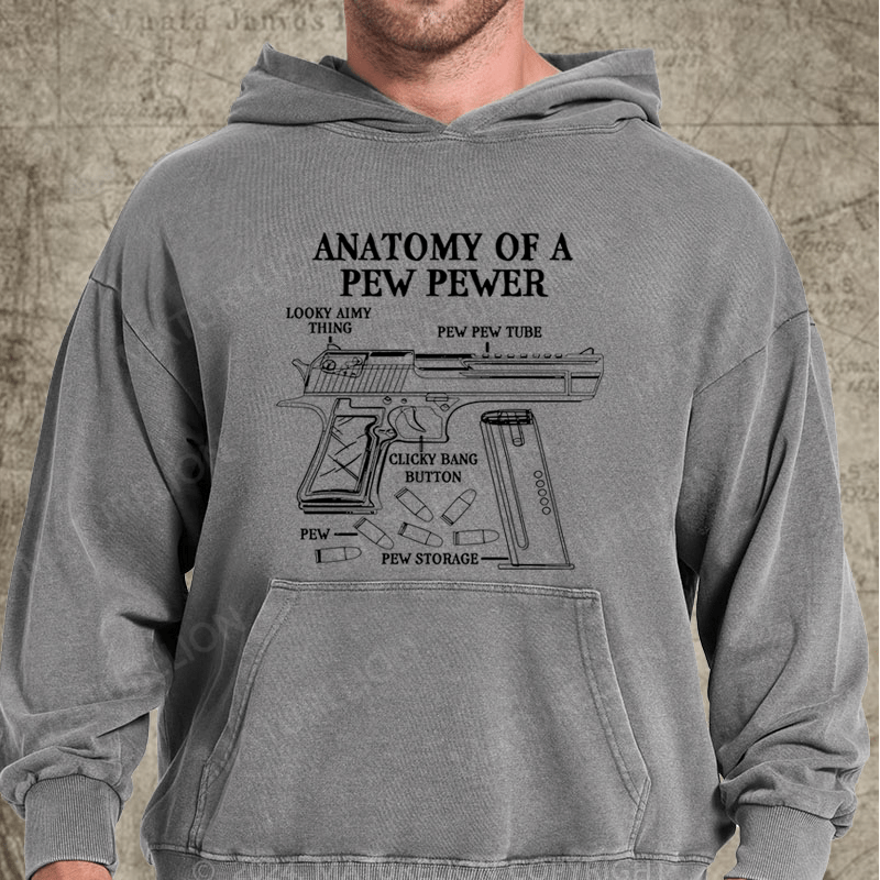 Maturelion Funny Anatomy Of A Pew Pewer - Ammo Gun - Gun Washed Hoodie