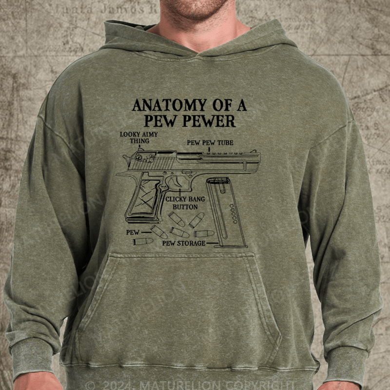 Maturelion Funny Anatomy Of A Pew Pewer - Ammo Gun - Gun Washed Hoodie