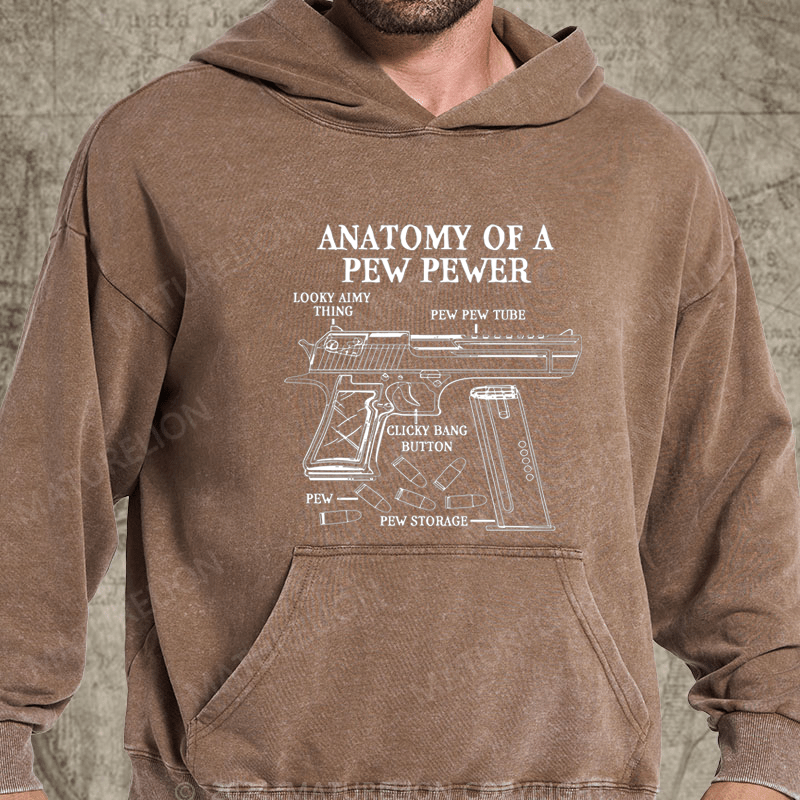 Maturelion Funny Anatomy Of A Pew Pewer - Ammo Gun - Gun Washed Hoodie