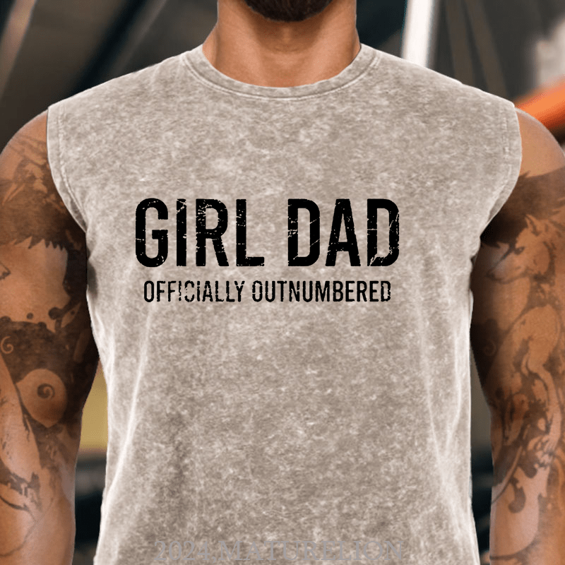 Maturelion Girl Dad Officially Outnumbered Funny Gift Cotton Tank Top