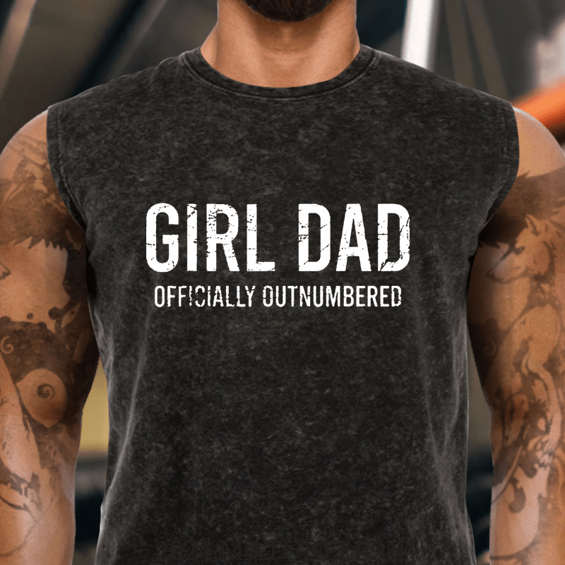 Maturelion Girl Dad Officially Outnumbered Funny Gift Cotton Tank Top