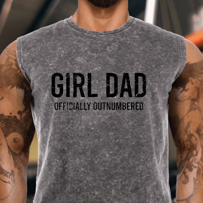 Maturelion Girl Dad Officially Outnumbered Funny Gift Cotton Tank Top