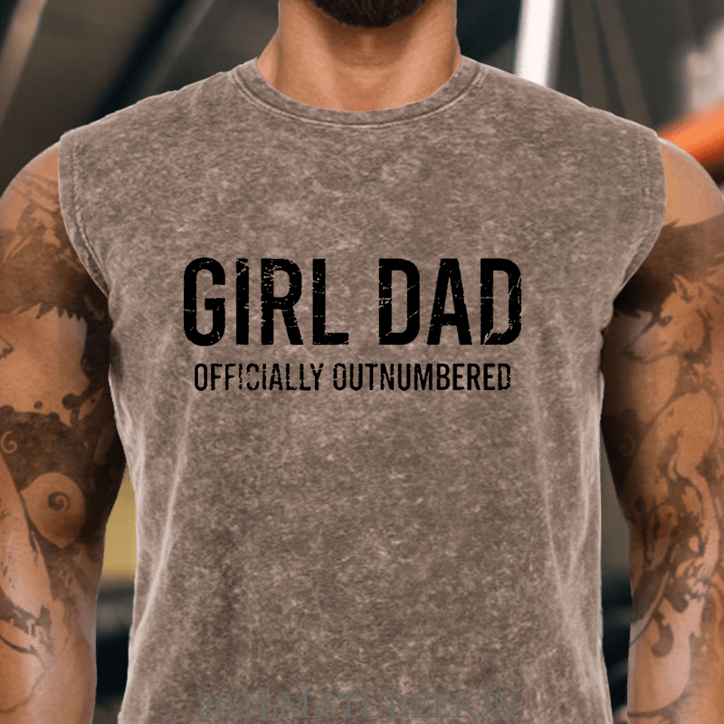 Maturelion Girl Dad Officially Outnumbered Funny Gift Cotton Tank Top