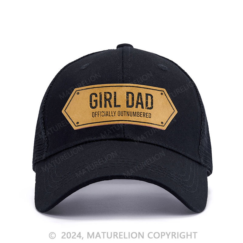 Maturelion Girl Dad Officially Outnumbered Funny Gift Leather Patch Cap