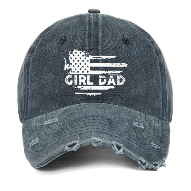 Maturelion Girl Dad With Flag Print Funny Father Gift Washed Vintage Cap