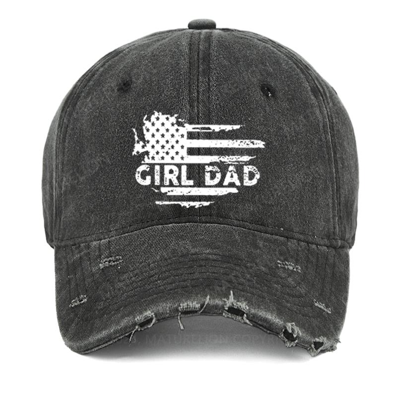 Maturelion Girl Dad With Flag Print Funny Father Gift Washed Vintage Cap