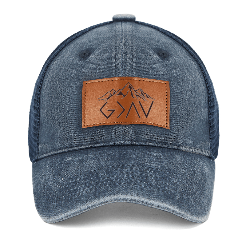 Maturelion God Is Greater Than The Highs And Lows Mountain Leather Patch Caps