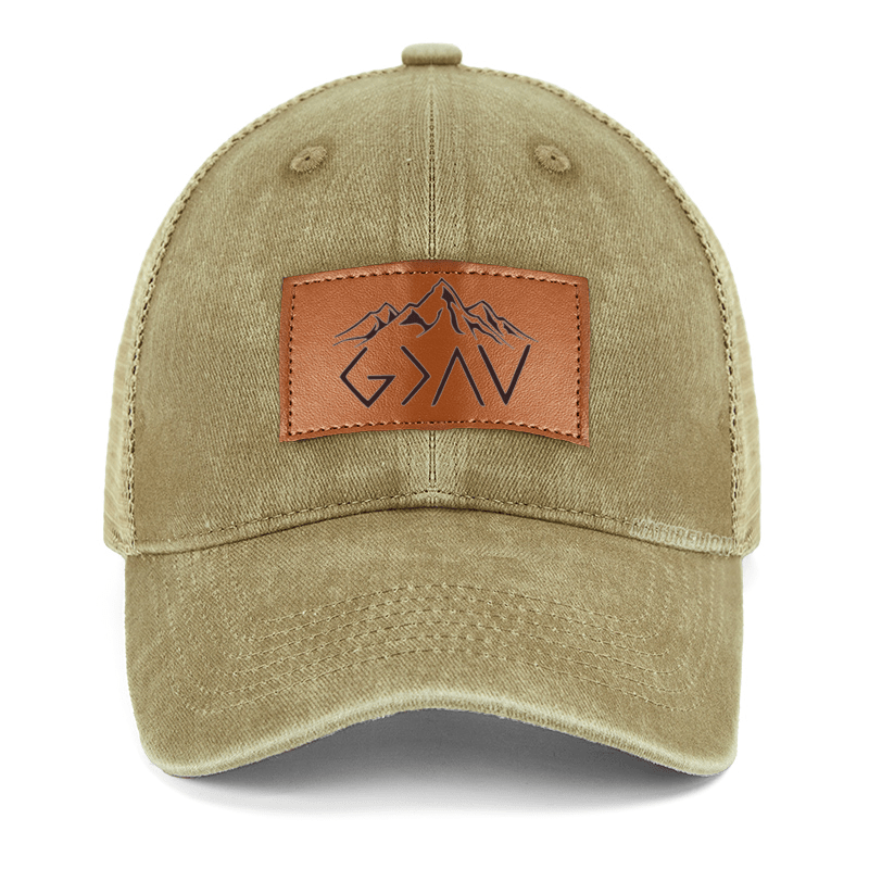 Maturelion God Is Greater Than The Highs And Lows Mountain Leather Patch Caps