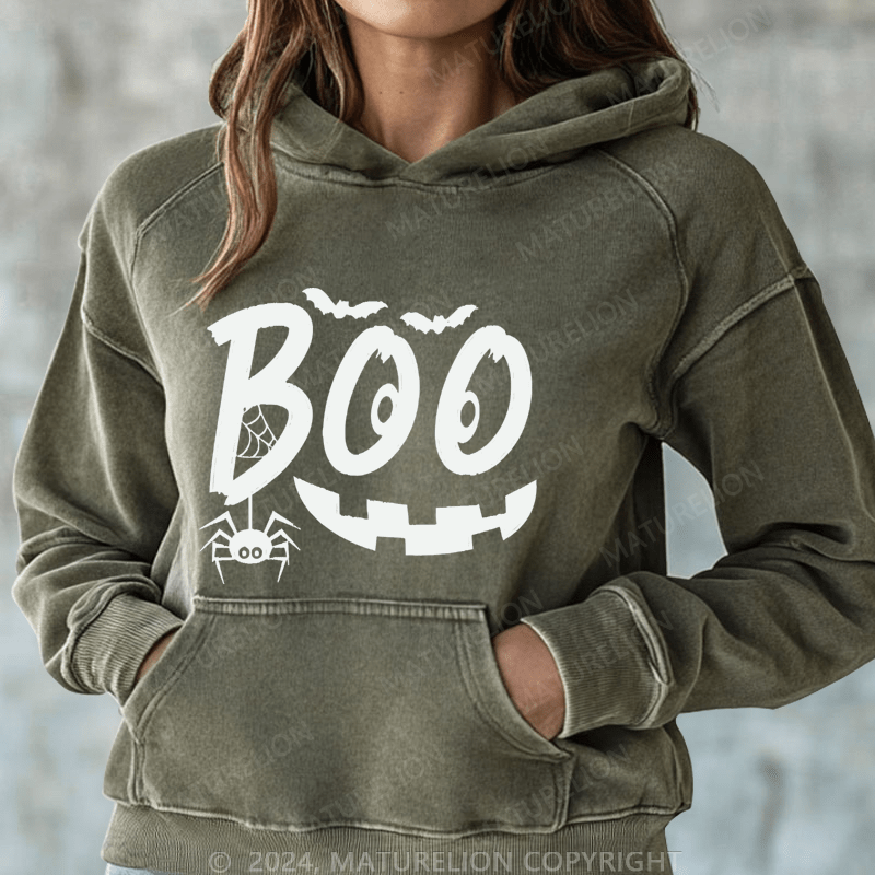 Maturelion Halloween Boo Washed Hoodie