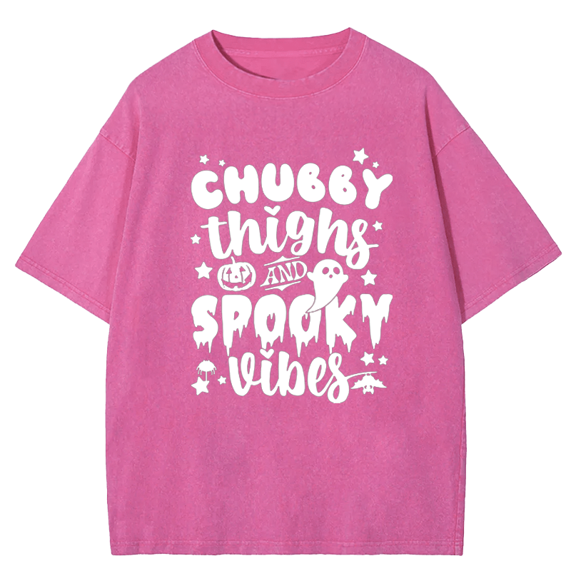 Maturelion Halloween Chubby Things And Spooky Vibes Washed T-Shirt