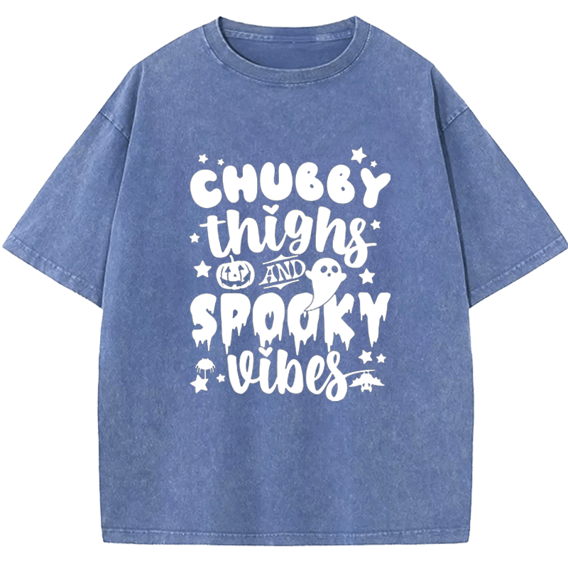 Maturelion Halloween Chubby Things And Spooky Vibes Washed T-Shirt