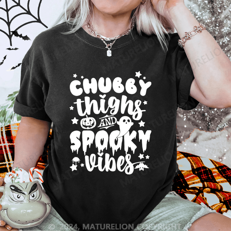 Maturelion Halloween Chubby Things And Spooky Vibes Washed T-Shirt