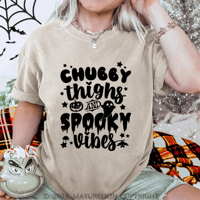 Maturelion Halloween Chubby Things And Spooky Vibes Washed T-Shirt