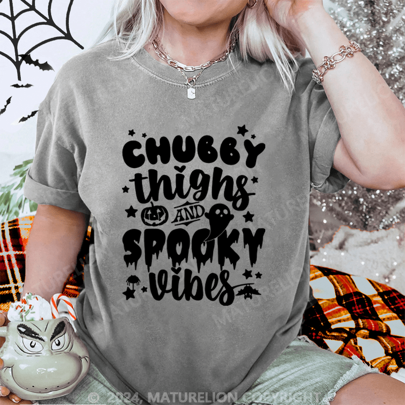 Maturelion Halloween Chubby Things And Spooky Vibes Washed T-Shirt