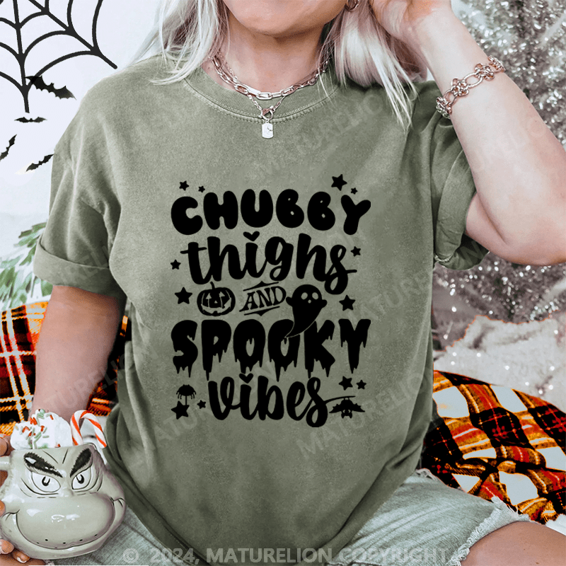 Maturelion Halloween Chubby Things And Spooky Vibes Washed T-Shirt