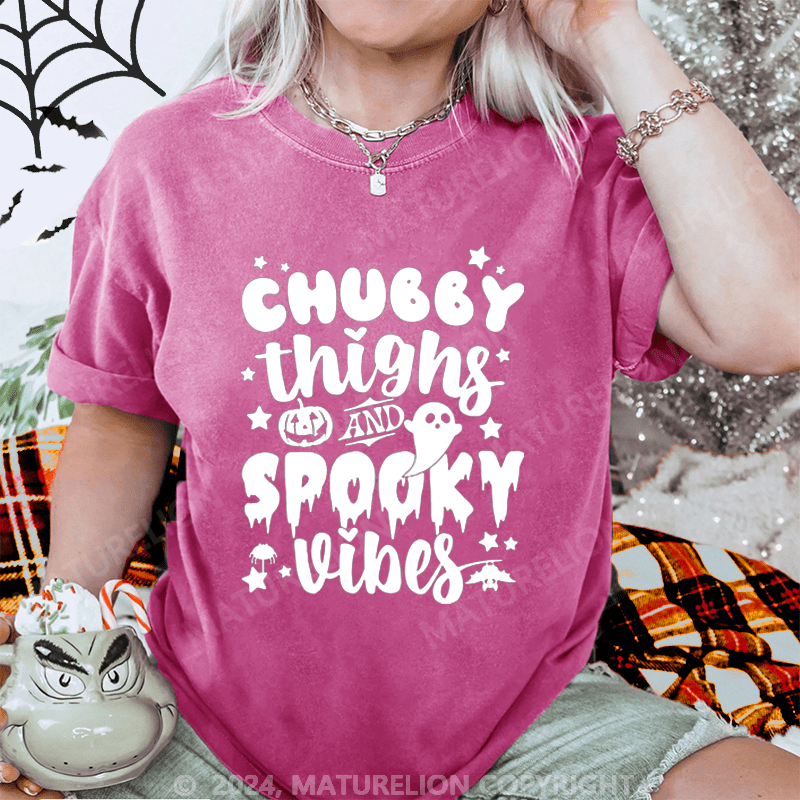 Maturelion Halloween Chubby Things And Spooky Vibes Washed T-Shirt