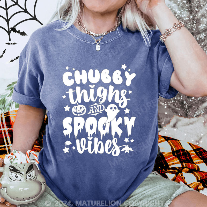 Maturelion Halloween Chubby Things And Spooky Vibes Washed T-Shirt