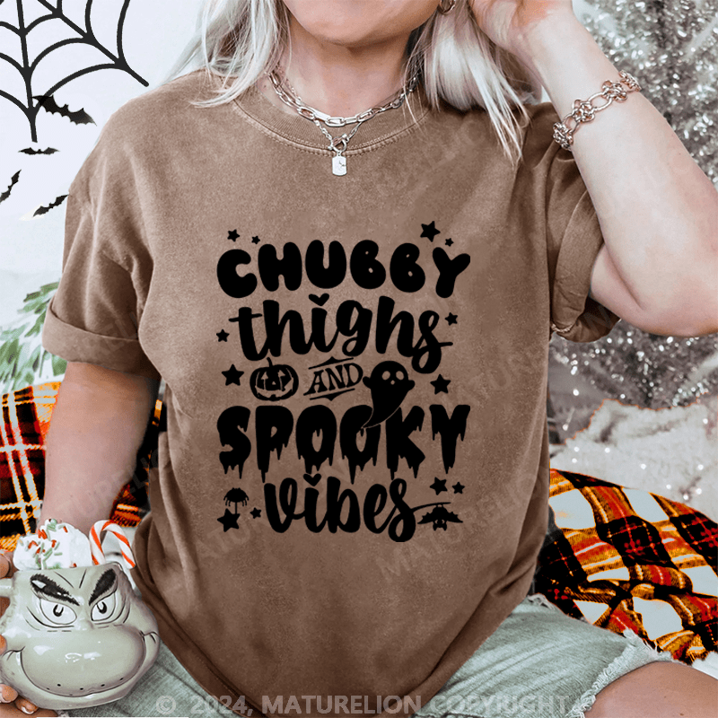 Maturelion Halloween Chubby Things And Spooky Vibes Washed T-Shirt