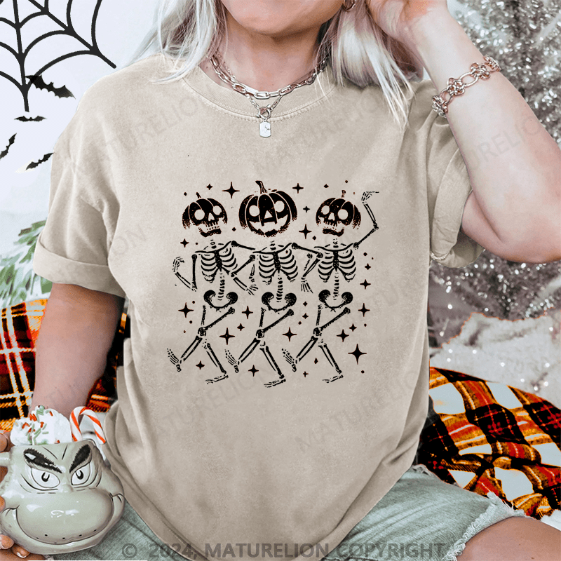 Maturelion Halloween Dancing Skeleton Washed T-Shirt