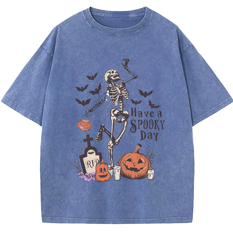 Maturelion Halloween Dancing Skeletons Washed T-Shirt