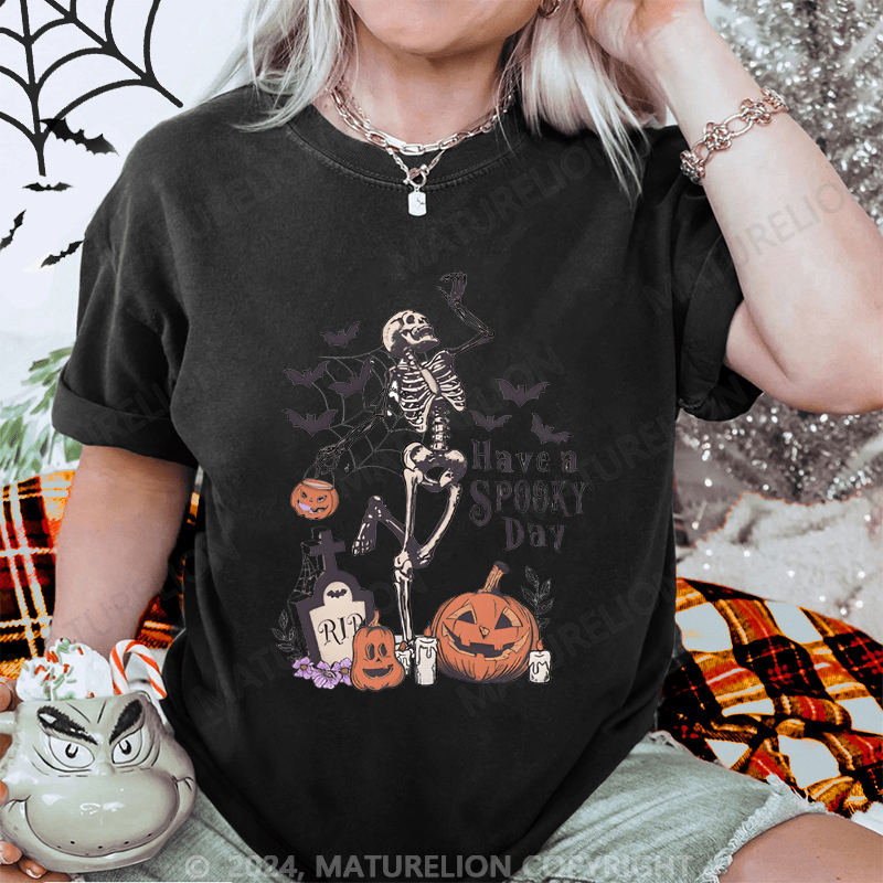 Maturelion Halloween Dancing Skeletons Washed T-Shirt