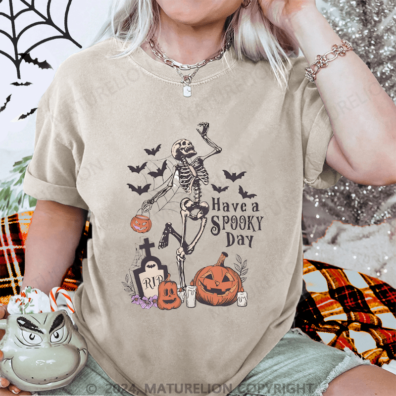 Maturelion Halloween Dancing Skeletons Washed T-Shirt