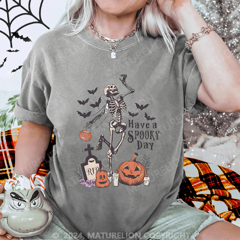 Maturelion Halloween Dancing Skeletons Washed T-Shirt