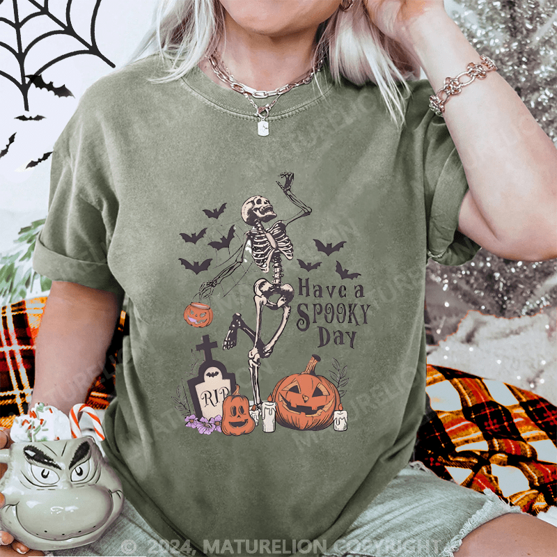 Maturelion Halloween Dancing Skeletons Washed T-Shirt