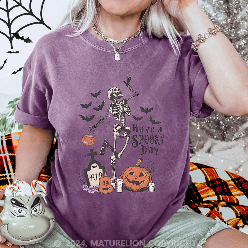 Maturelion Halloween Dancing Skeletons Washed T-Shirt