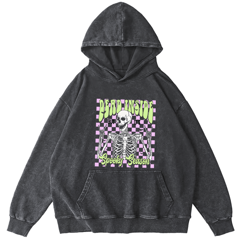 Maturelion Halloween Dead Inside But It's Spooky Season Washed Hoodie