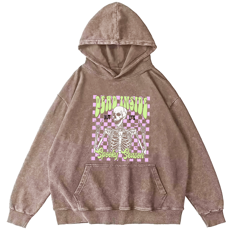 Maturelion Halloween Dead Inside But It's Spooky Season Washed Hoodie