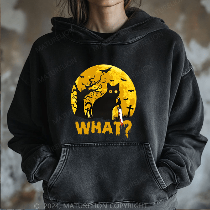 Maturelion Halloween Black Cat What Funny DTG Printing Halloween Hoodie