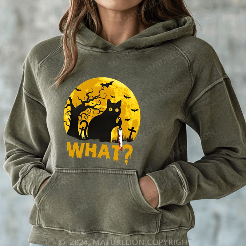 Maturelion Halloween Black Cat What Funny DTG Printing Halloween Hoodie