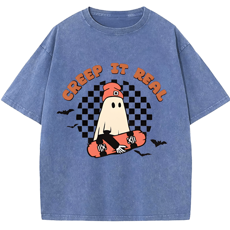 Maturelion Halloween Gift Creep It Real Ghost  Washed T-Shirt