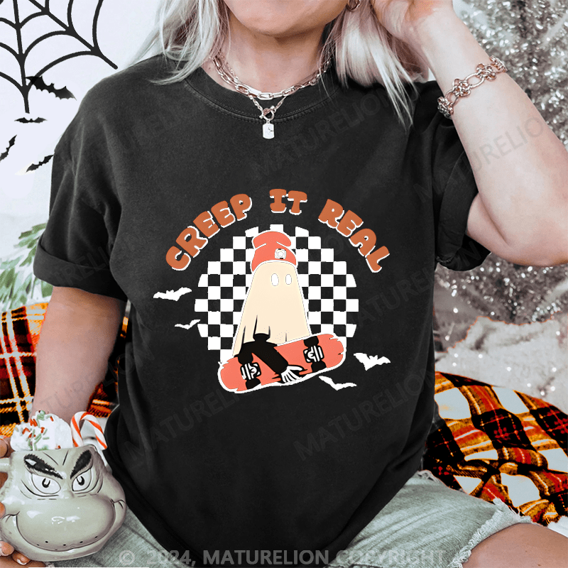 Maturelion Halloween Gift Creep It Real Ghost  Washed T-Shirt