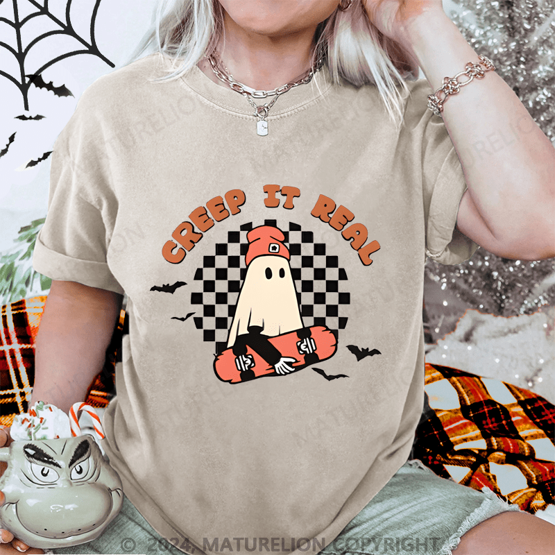 Maturelion Halloween Gift Creep It Real Ghost  Washed T-Shirt