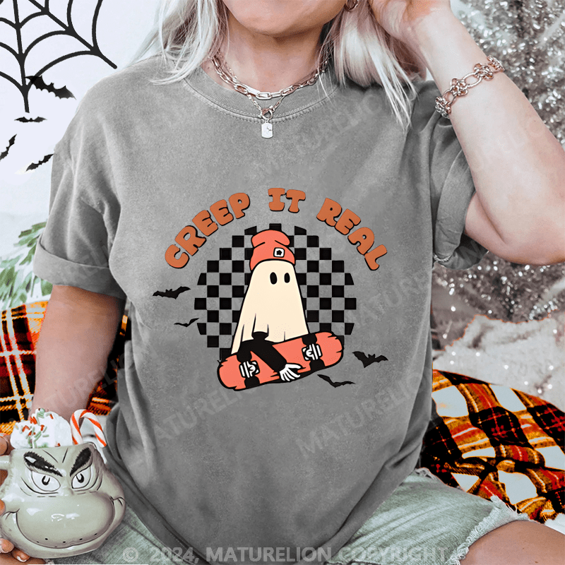 Maturelion Halloween Gift Creep It Real Ghost  Washed T-Shirt