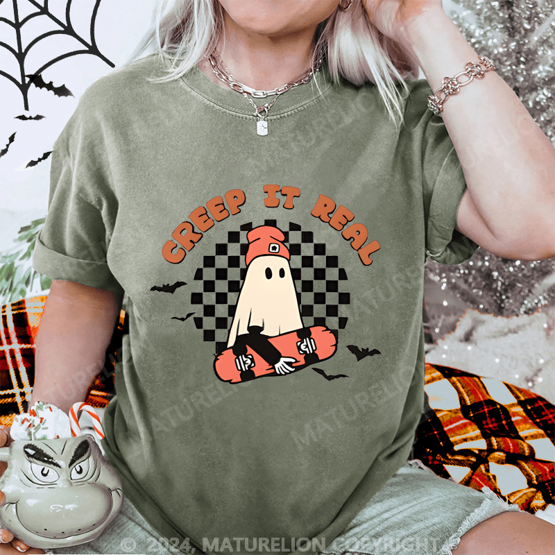 Maturelion Halloween Gift Creep It Real Ghost  Washed T-Shirt