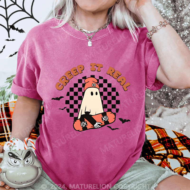 Maturelion Halloween Gift Creep It Real Ghost  Washed T-Shirt