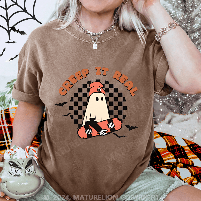 Maturelion Halloween Gift Creep It Real Ghost  Washed T-Shirt