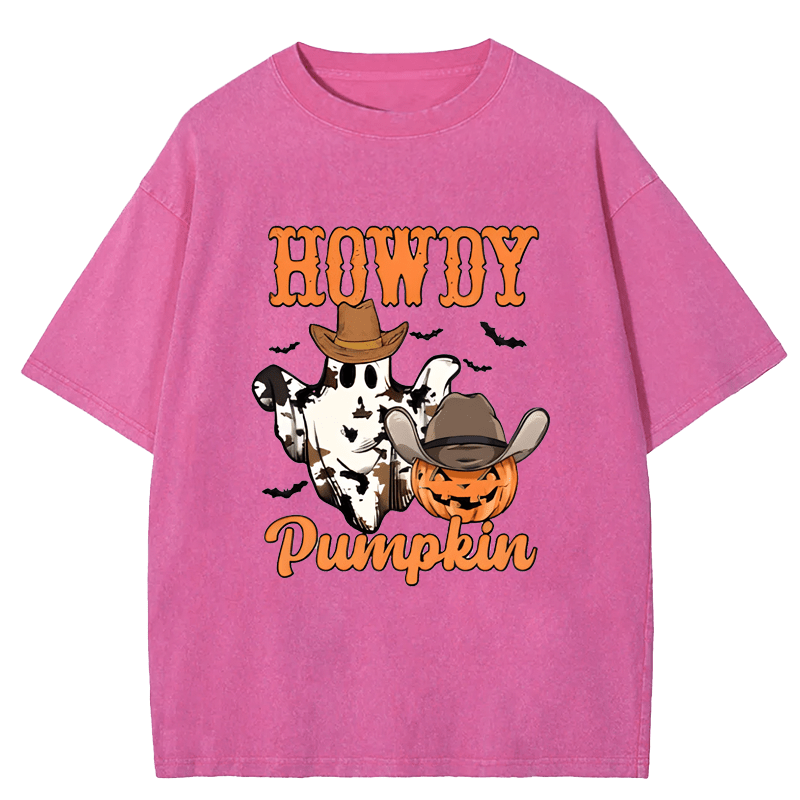 Maturelion Halloween Howdy Pumpkin Washed T-Shirt