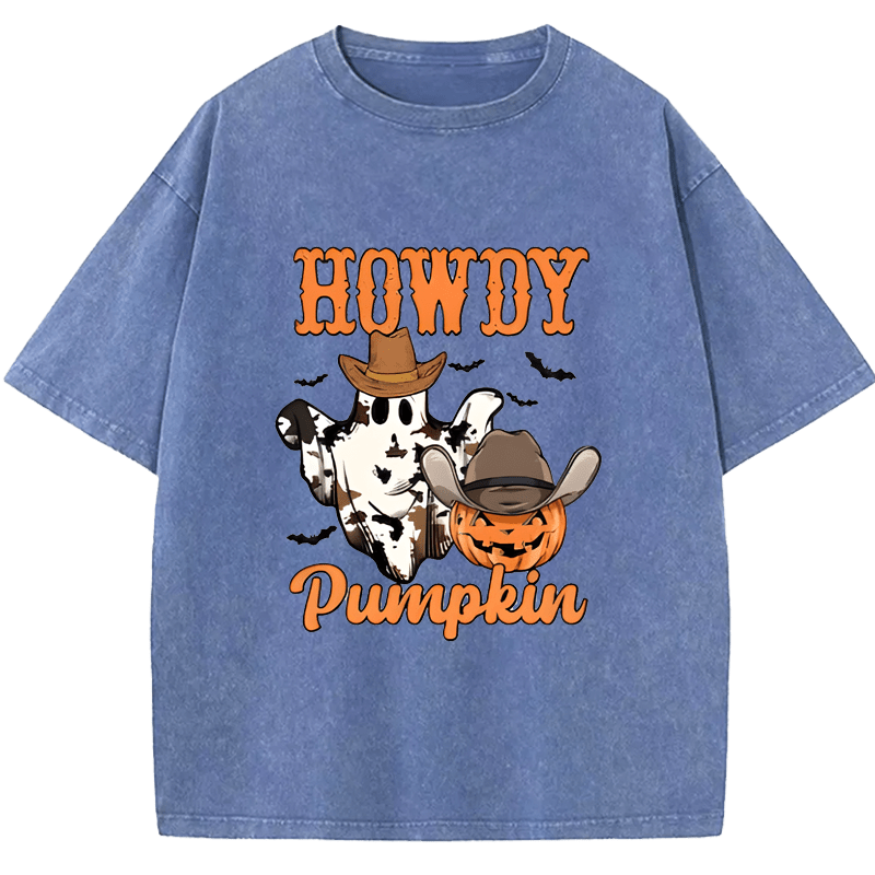 Maturelion Halloween Howdy Pumpkin Washed T-Shirt