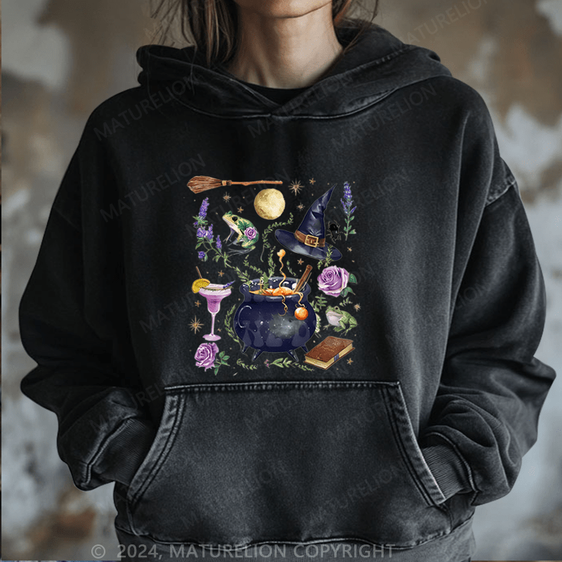 Maturelion Halloween Spooky Bitch, Pretty Girls Walk Vintage Distressed DTG Printing Halloween Hoodie