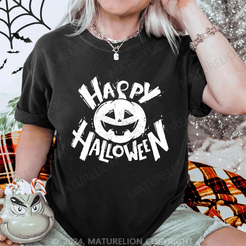 Maturelion Halloween Happy Halloween Washed T-Shirt