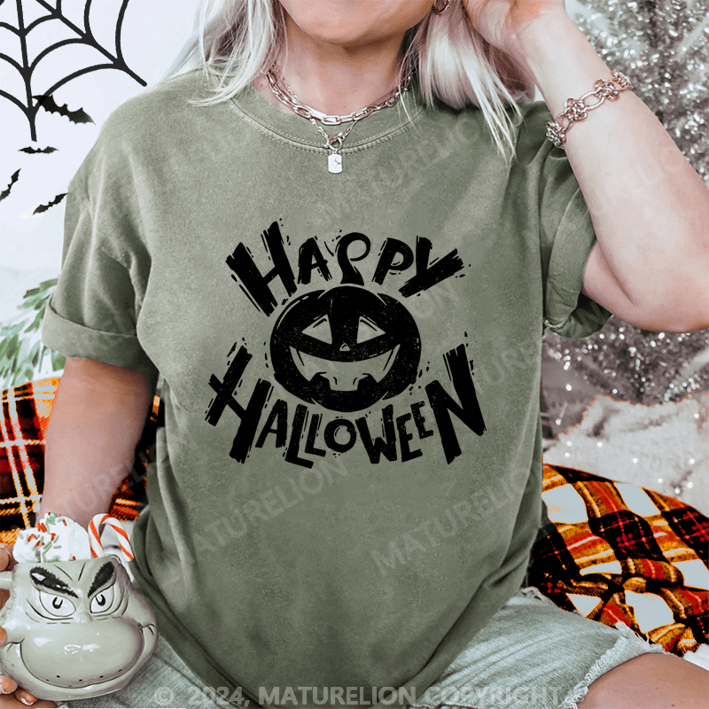 Maturelion Halloween Happy Halloween Washed T-Shirt