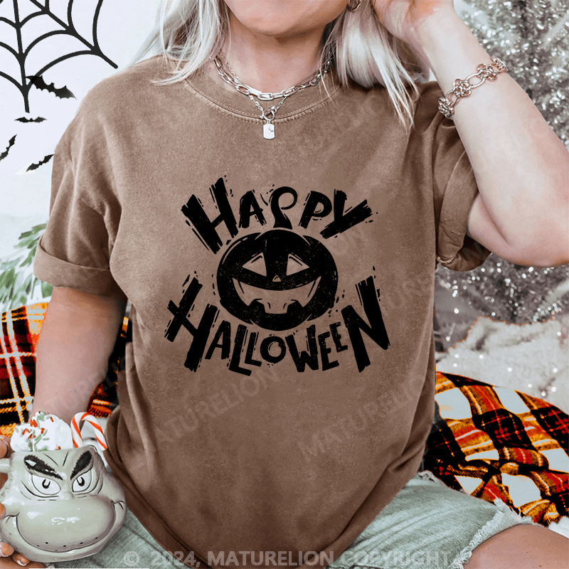 Maturelion Halloween Happy Halloween Washed T-Shirt