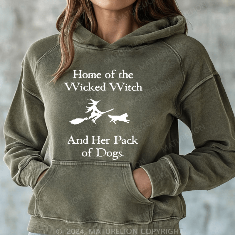 Maturelion Halloween Home Of The Wicked Witch And Her Pack Of Dogs DTG Printing Halloween Hoodie